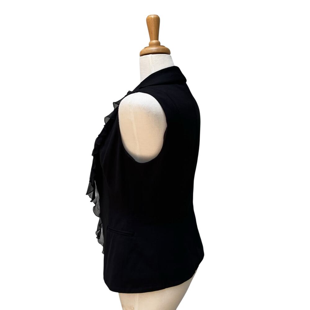 Y2K Cache Vest NWT Sz‎ 6 Black Silk Ruffle V Neck Whimsigoth Dark Romantic 90s - Picture 8 of 11